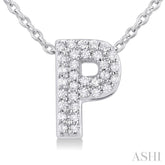 1/10 Ctw Bubble Accent Initial 'P' Round Cut Diamond Fashion Pendant With Chain in 10K White Gold
